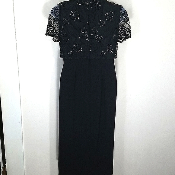 Cocktail dress short sleeve formal sequin circle maxi black lace stretch Small - Picture 7 of 12